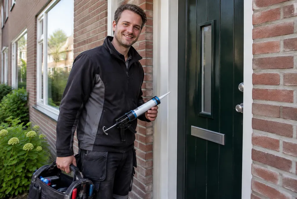 Vakman van Kitbedrijf Boxtel bij de voordeur van een woning